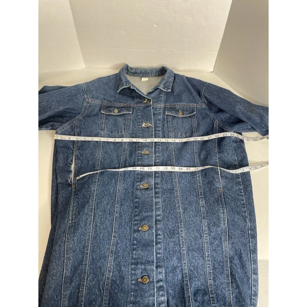 Vintage Hovis Heartland Jeans Denim Trench Coat Duster Women Medium Blue Buttons - Picture 7 of 9